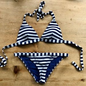 Blue White Striped Triangle Bikini